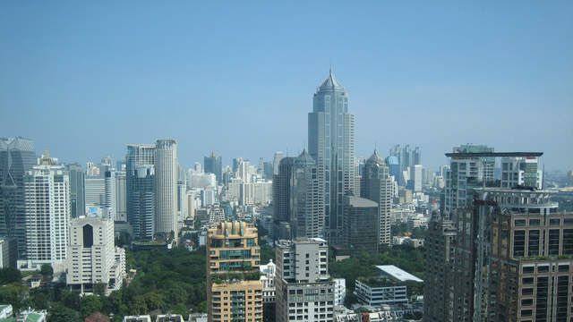 Zicht op de skyline van Bangkok