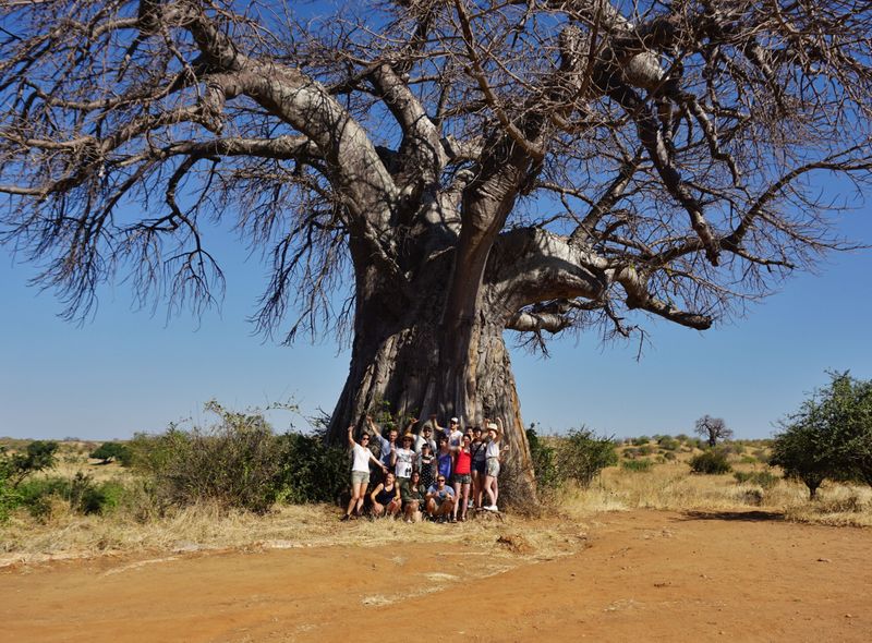 Groepsreis jongerenreis Tanzania baobab groepsfoto