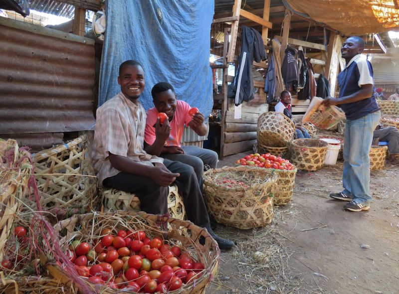 Groepsreis jongerenreis Tanzania tomatenverkopers