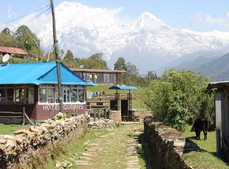 Nepal familiereis kinderen gezin trekking himalaya toppen sneeuw