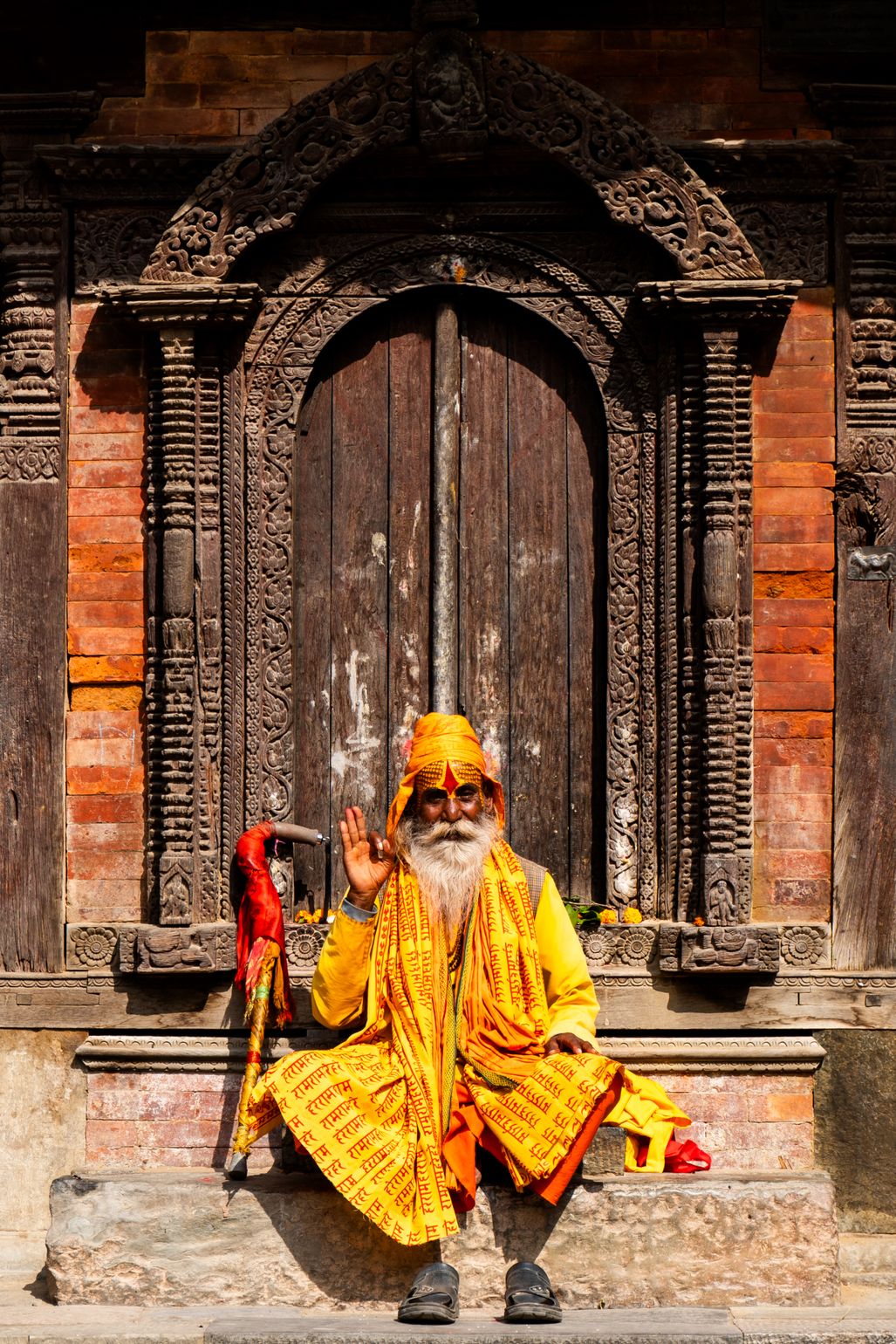 Monnik op Durbar Square in Kathmandu 