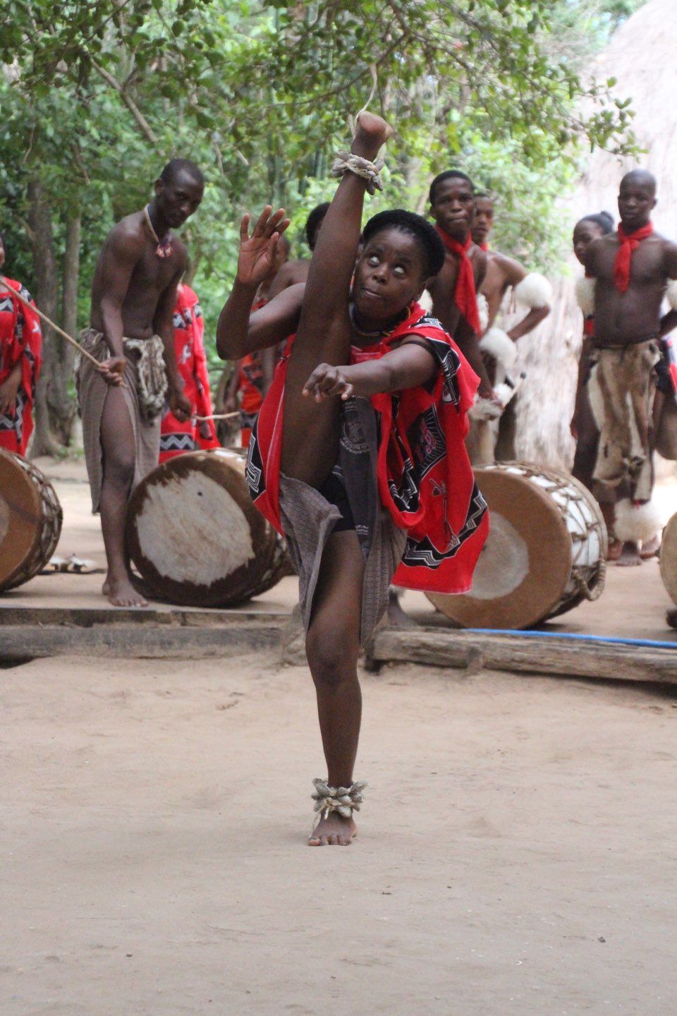 Verwelkoming door een danseres uit Swaziland, Zuid-Afrika