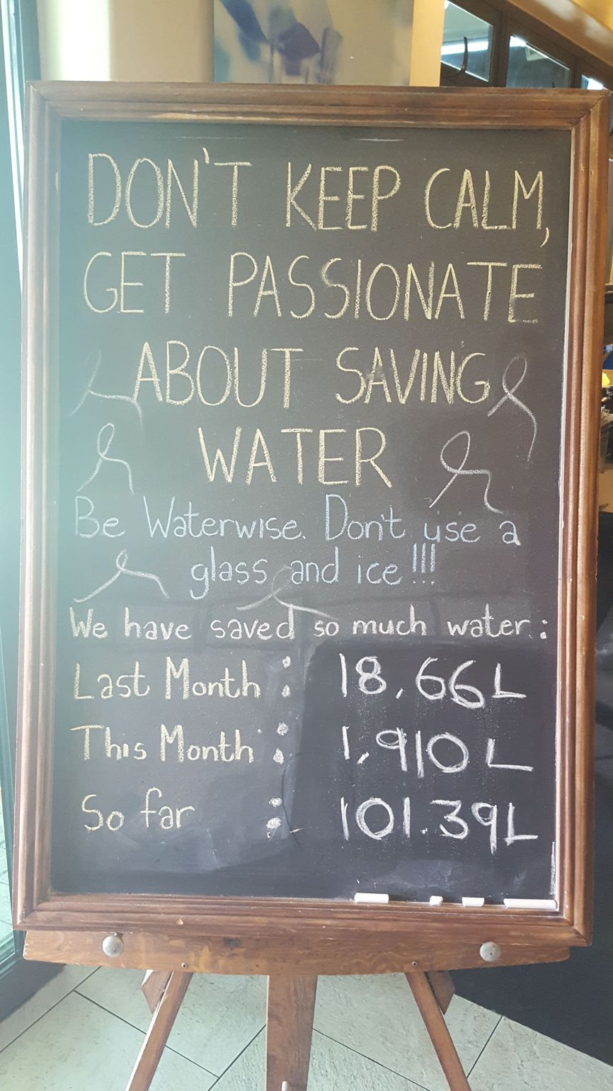 Infoborden waterverbruik hotel Verde Kaapstad