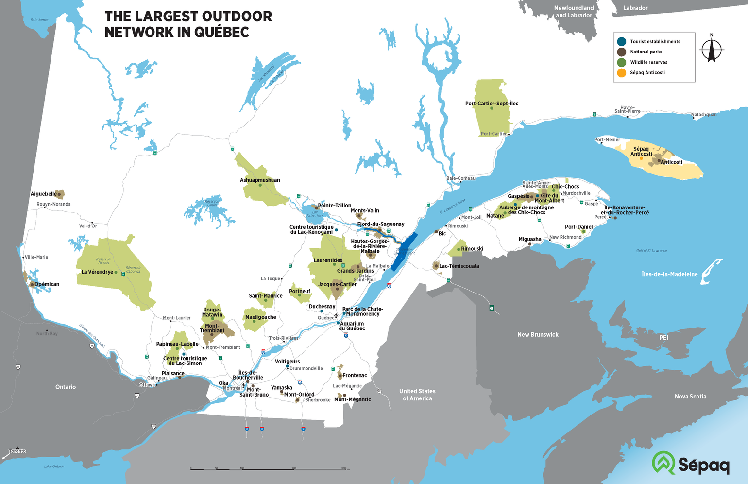 © Sépaq National Parks Network Map