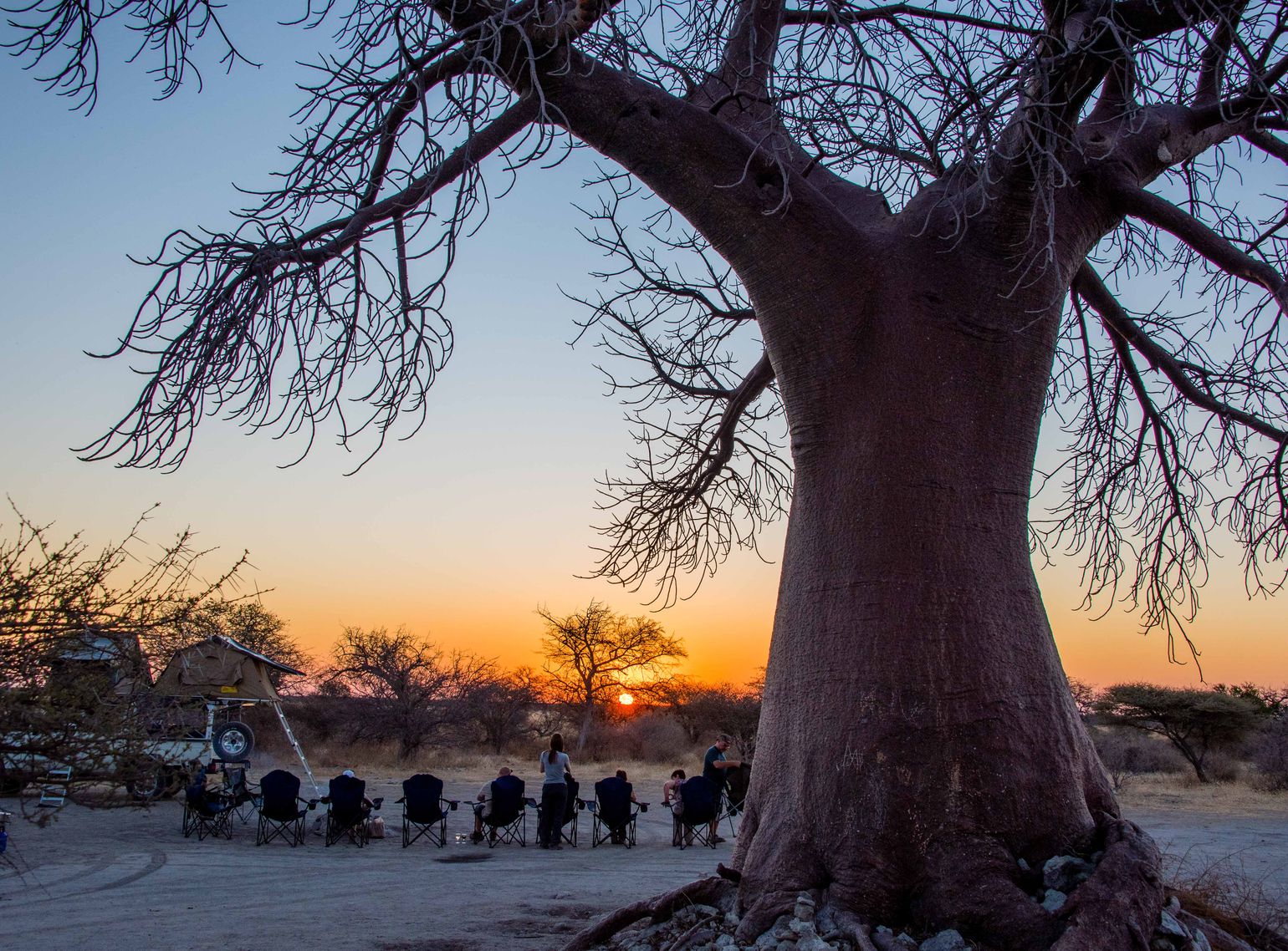 Zonsondergang onder een baobab-boom