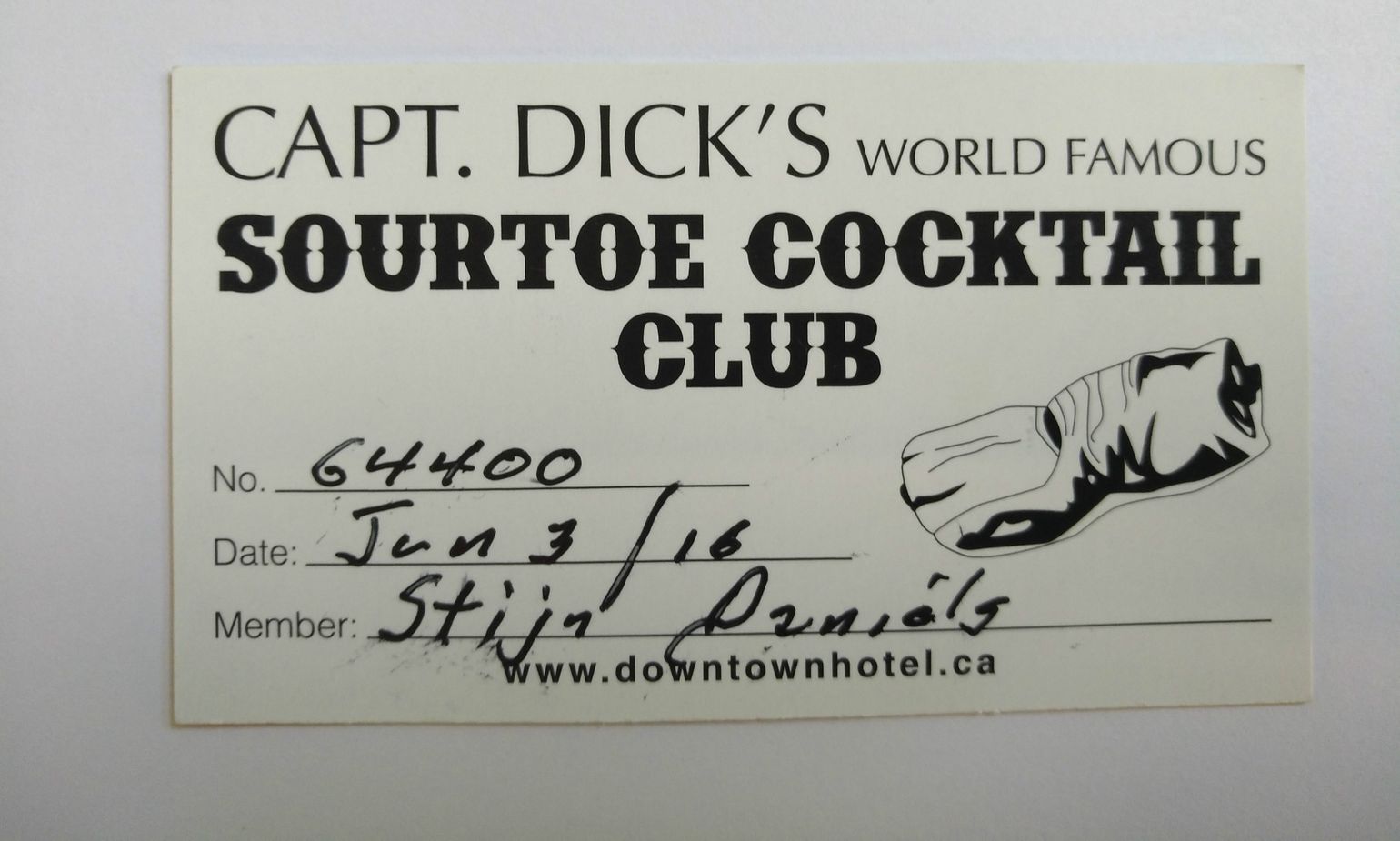 Lidkaart van de Sourtoe Cocktail Club