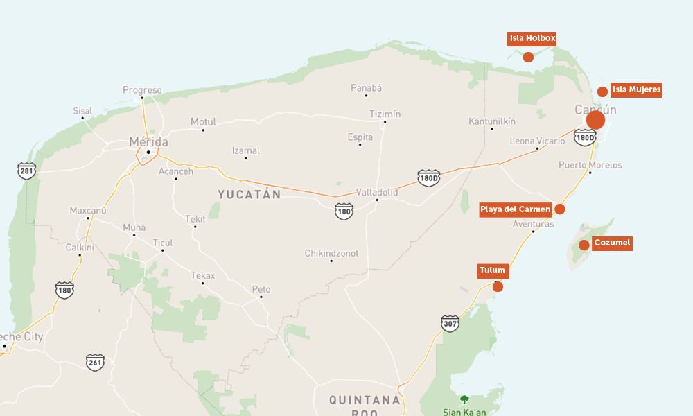 kaart stranden mexico